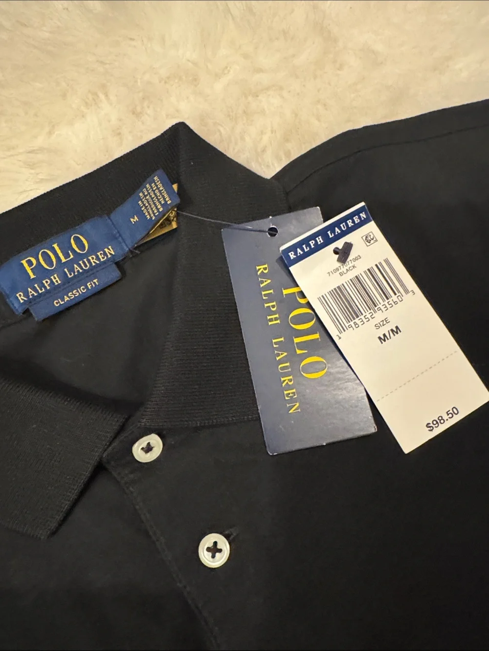 Polo by Ralph Lauren Men’s Black Short-Sleeve Polo with White Pony Size M NWT